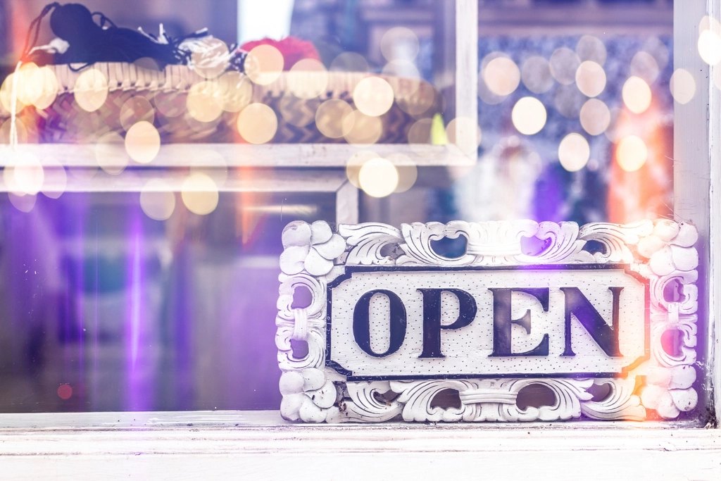 Open sign in clothing store